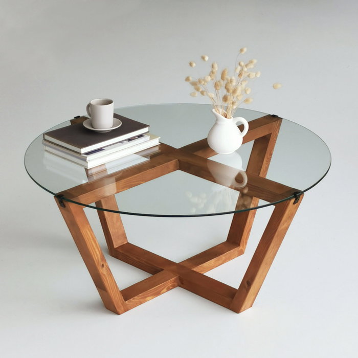 Hanah Home Mesa de Centro Lotus con Cristal Templado y Madera Hanah Home Mesa de Centro Lotus con Cristal Templado y Madera